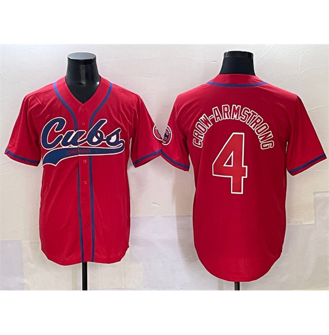 Chicago Cubs #4 Pete Crow-Armstrong Red HOLBERT Cool Base Stitched Jersey
