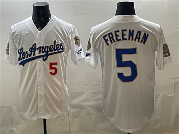 Los Angeles Dodgers #5 Freddie Freeman White HOLBERT 2026 Gold Collection 9x & B2B Champs Patch Stitched Jersey