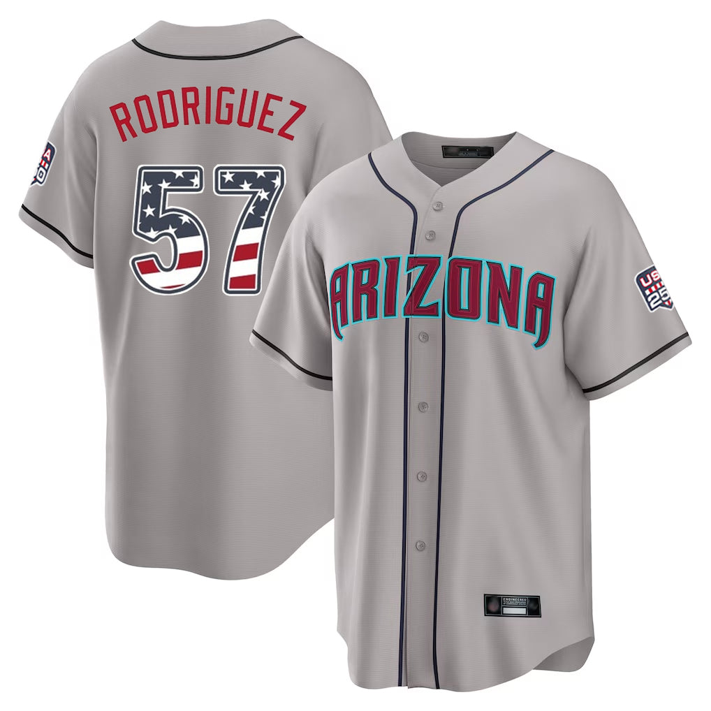 Arizona Diamondbacks #57 Eduardo Rodriguez Player Gray HOLBERT USA 250 Fourth of July Home Game Stitched Jerseys