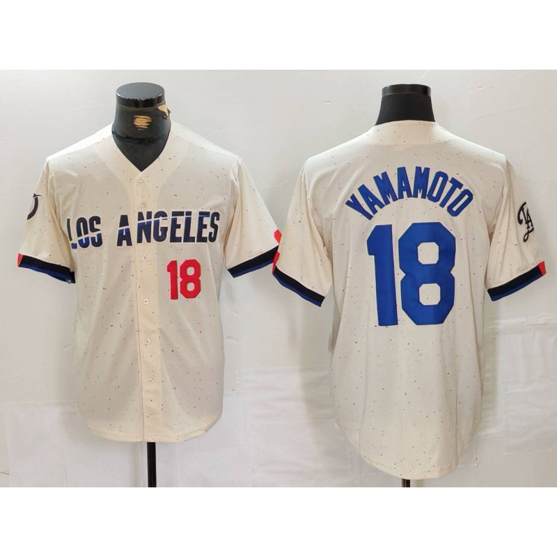 Los Angeles Dodgers #18 Yoshinobu Yamamoto Number Cream HOLBERT 2024 City Connect Limited Stitched Jerseys