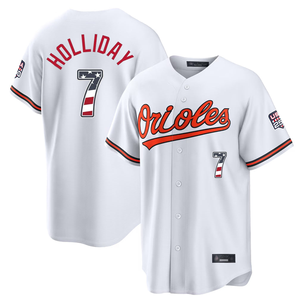 Baltimore Orioles #7 Jackson Holliday Player White HOLBERT USA 250 Fourth of July Home Game Stitched Jerseys