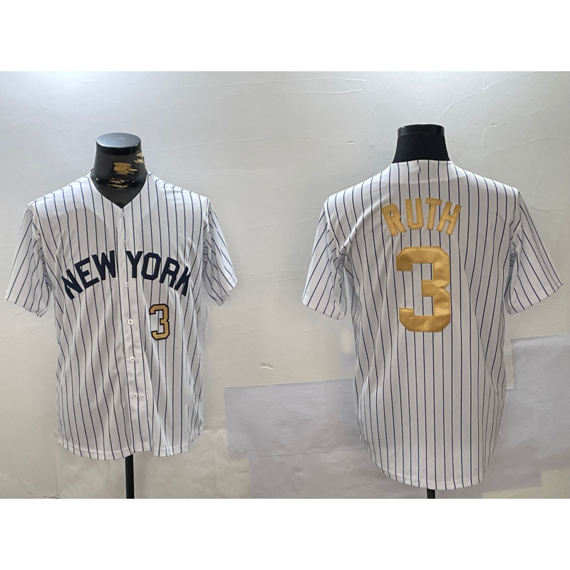 New York Yankees #3 Babe Ruth White HOLBERT Pinstripe Fashion Cool Base Jerseys