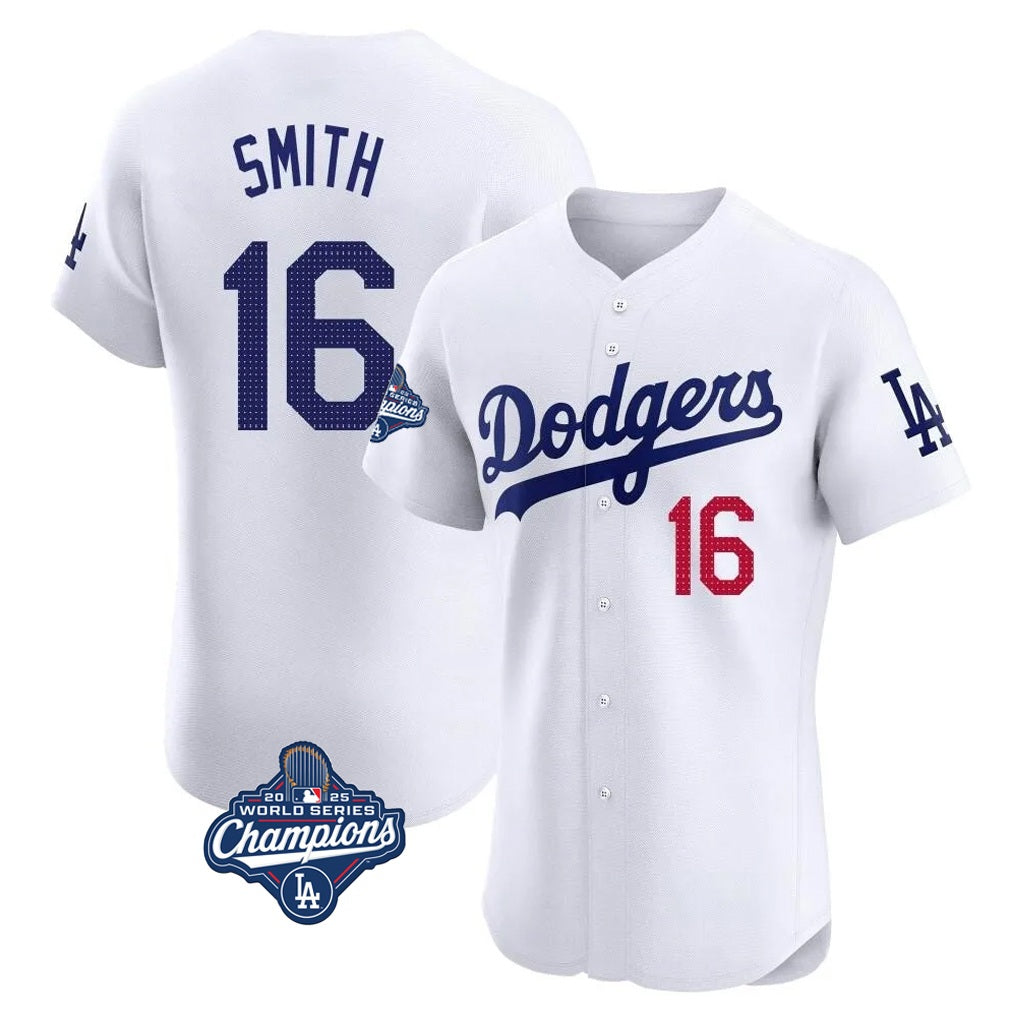 Los Angeles Dodgers #16 Will Smith Player White HOLBERT World Series Meet Limited Elite Home Stitched Jerseys