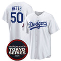 Los Angeles Dodgers #50 Mookie Betts White HOLBERT 2025 World Tour Tokyo Series Home Stitched Jersey