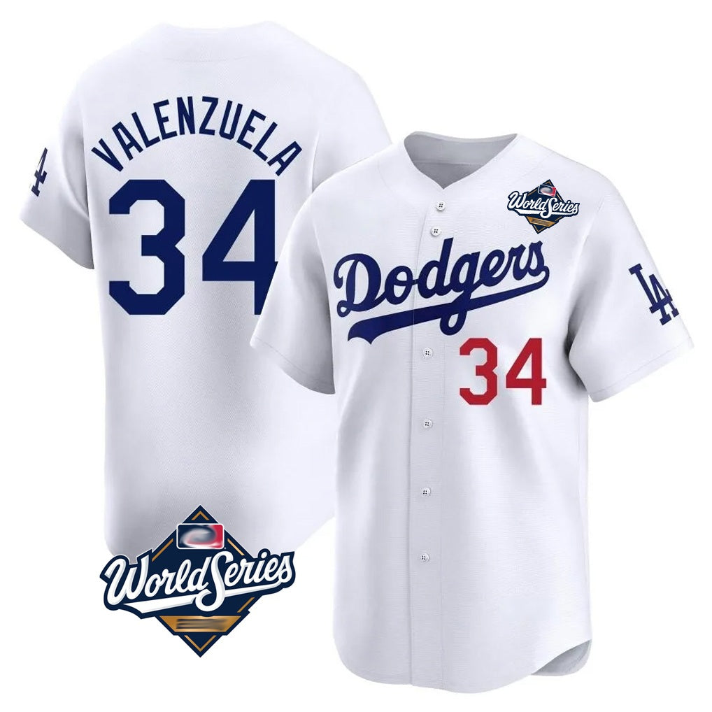 Los Angeles Dodgers #34 Fernando Valenzuela Player White HOLBERT World Series Limited Home Stitched Jerseys