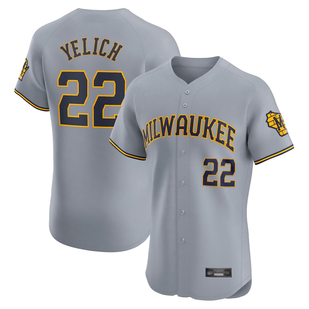 Milwaukee Brewers #22 Christian Yelich Player Gray HOLBERT Home Limited Elite Stitched Jerseys