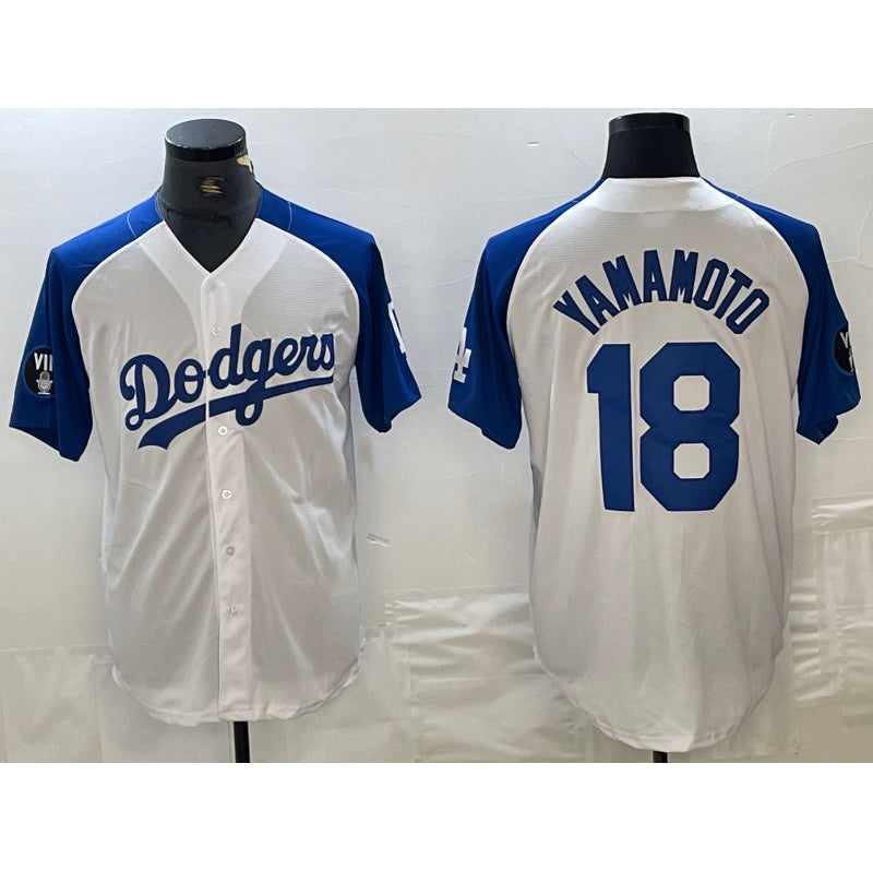 Los Angeles Dodgers #18 Yoshinobu Yamamoto White Blue HOLBERT Fashion Stitched Cool Base Limited Jerseys