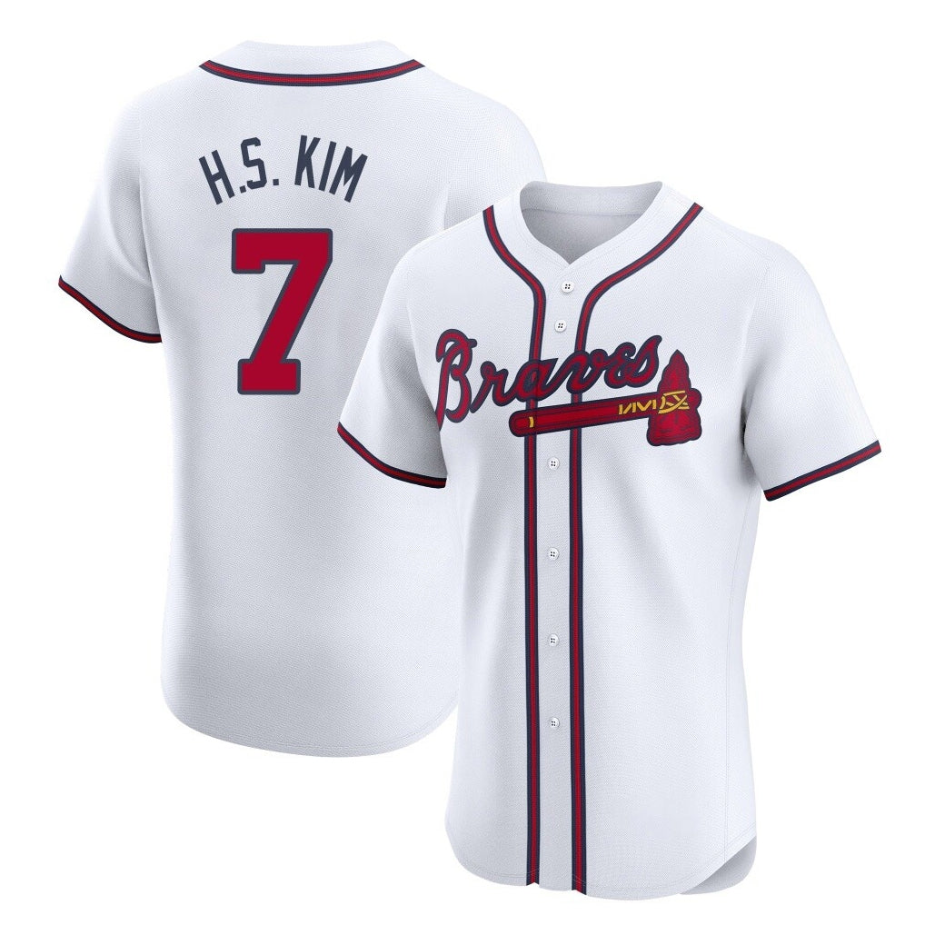 Atlanta Braves #7 Ha-Seong Kim Player White HOLBERT Limited Elite Home Game Stitched Jerseys
