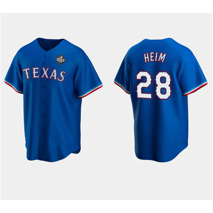 Texas Rangers #28 Jonah Heim Royal HOLBERT 2023 World Series Stitched Jersey