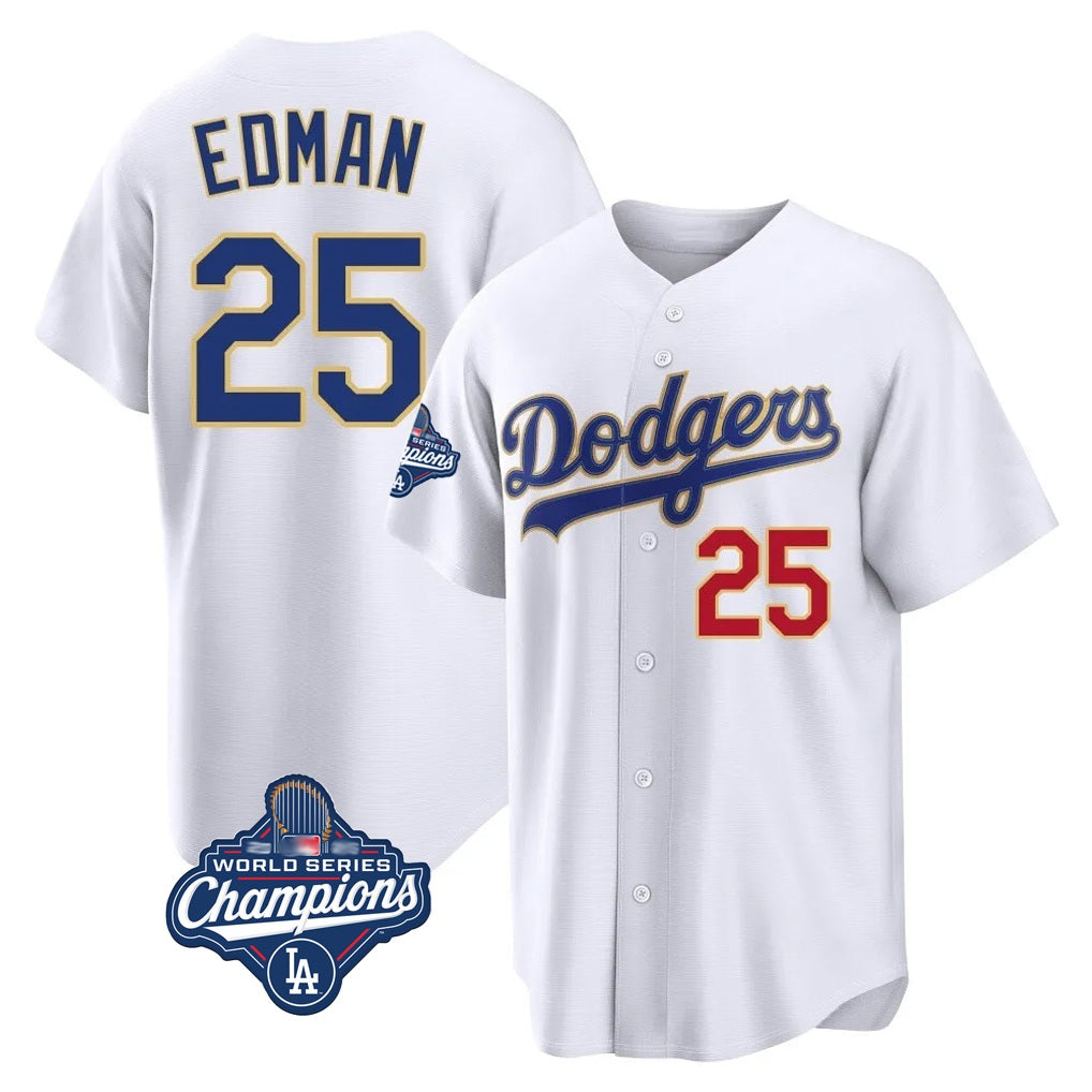 Los Angeles Dodgers #25 Tommy Edman Player Gold White HOLBERT World Series Meet 2026 Collection Stadium Limited Stitched Jerseys