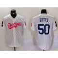 Los Angeles Dodgers #50 Mookie Betts White Pink HOLBERT Vin & Kobe Patch Stitched Jersey1