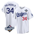 Los Angeles Dodgers #34 Fernando Valenzuela Player White HOLBERT World Series Home Game Stitched Jerseys