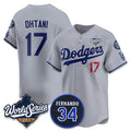 Los Angeles Dodgers #17 Shohei Ohtani Gray HOLBERT 2025 World Series With No. 34 Patch Limited Stitched Jersey
