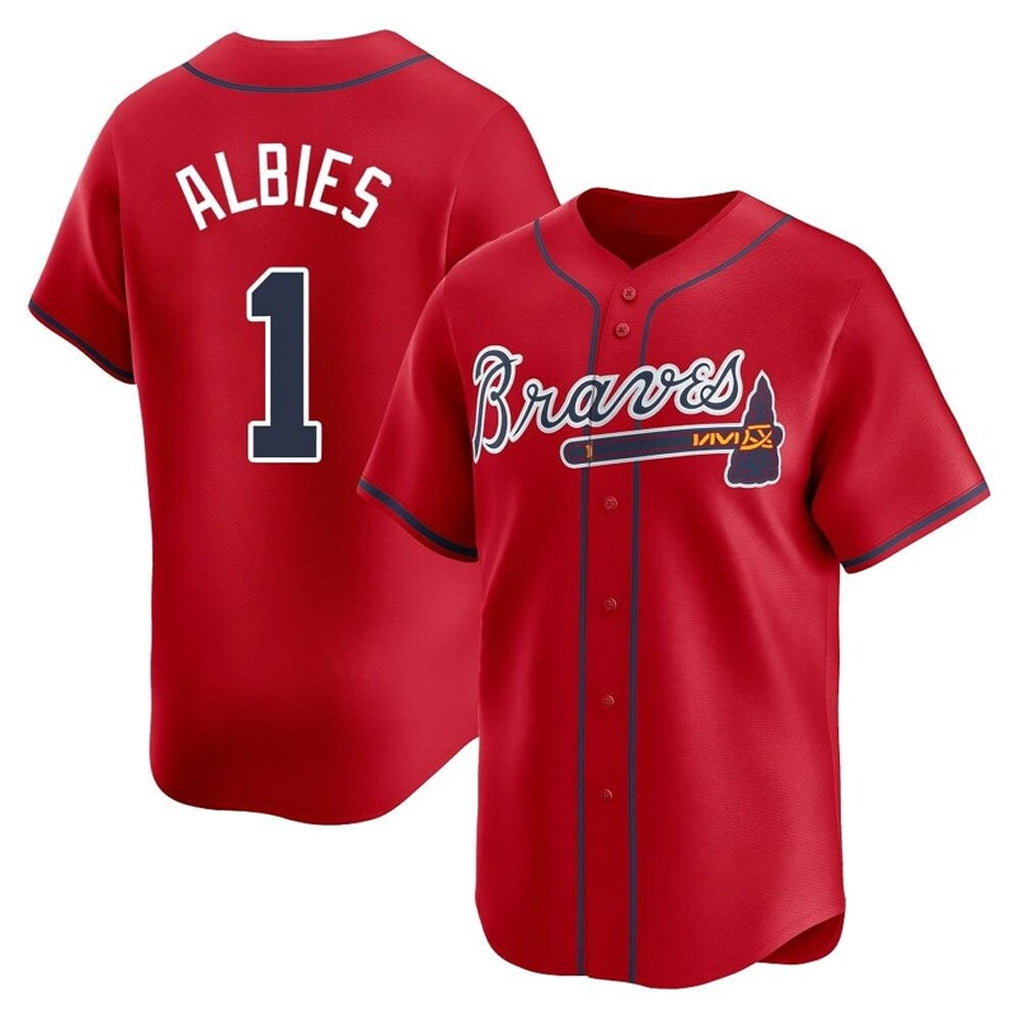 Atlanta Braves #1 Ozzie Albies Player Red HOLBERT Limited Home Game Stitched Jerseys