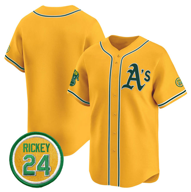 Oakland Athletics Blank Yellow HOLBERT 2024 Limited With Rickey Henderson Patch Stitched Jersey
