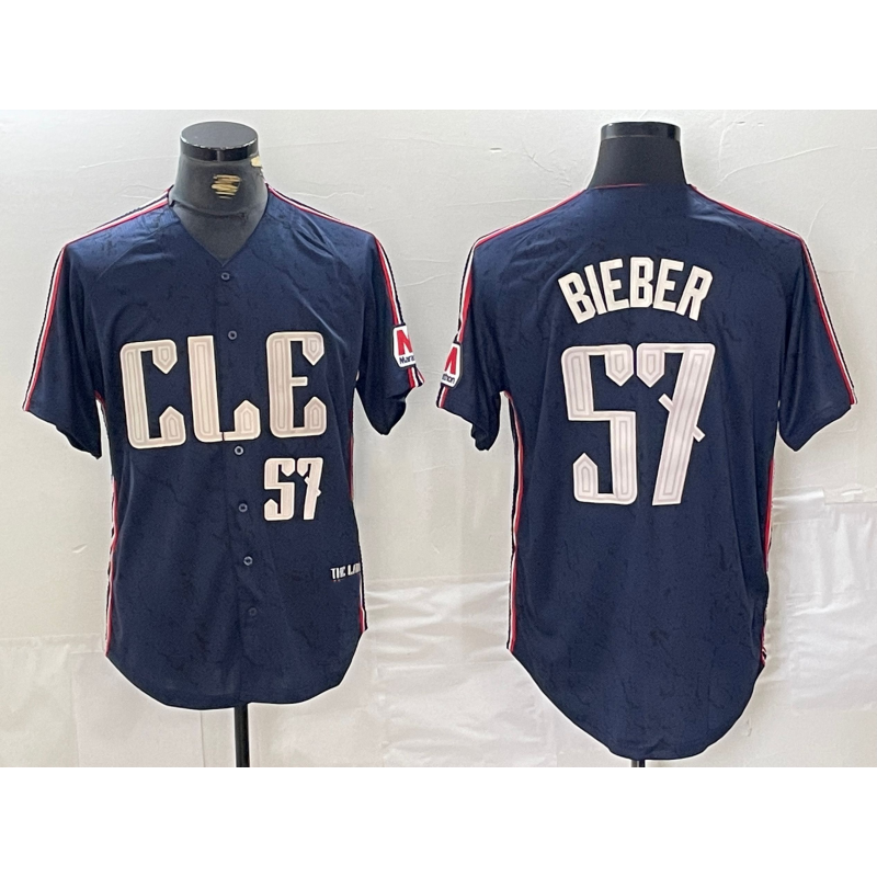 Cleveland Guardians #57 Shane Bieber Number Navy HOLBERT 2024 City Connect Limited Stitched Jersey 2