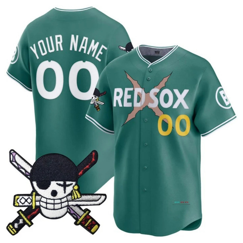 Custom Boston Red Sox x One Piece Green HOLBERT Zoro Patch Vapor Premier Limited Jersey - Stitched