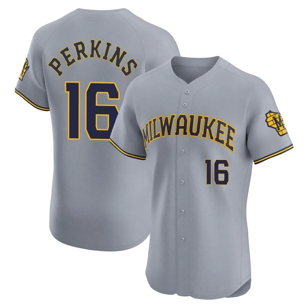 Milwaukee Brewers #16 Blake Perkins Player Gray HOLBERT Home Limited Elite Stitched Jerseys
