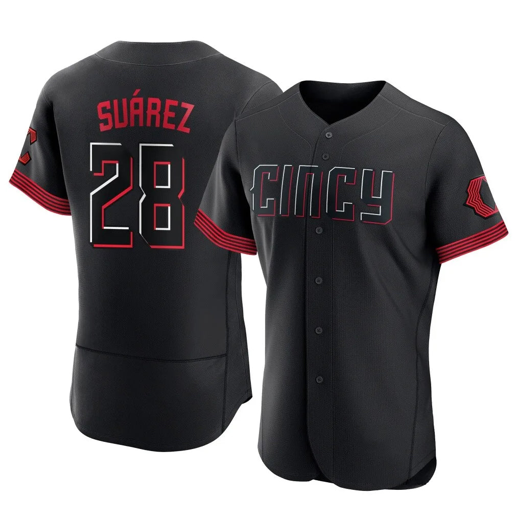 Cincinnati Reds #28 Eugenio Su¨¢rez Player Black HOLBERT City Connect Limited Elite Home Stitched Jerseys