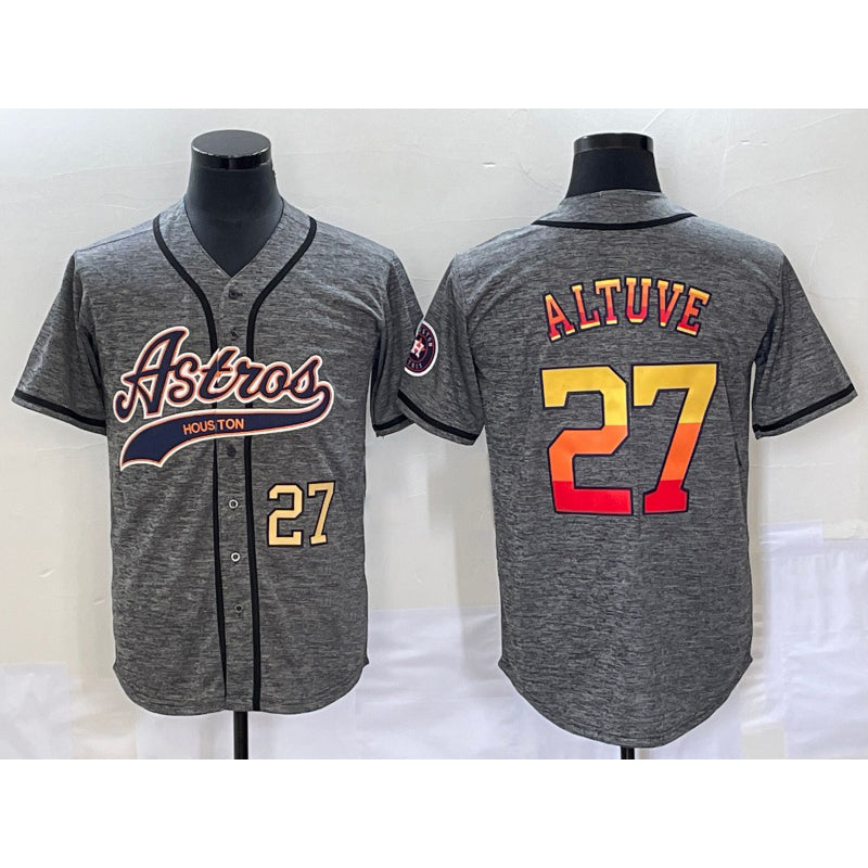 Houston Astros #27 Jose Altuve Number Grey HOLBERT Gridiron Cool Base Stitched Jersey