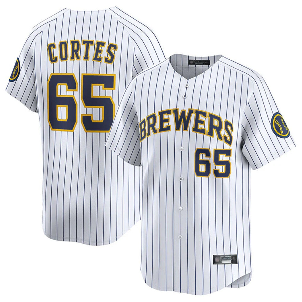 Milwaukee Brewers #65 Nestor Cortes Player White HOLBERT Stripes Home Limited Game Stitched Jerseys