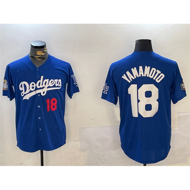 Los Angeles Dodgers #18 Yoshinobu Yamamoto Royal HOLBERT 2024 World Series Patch Alternate Limited Stitched Jersey
