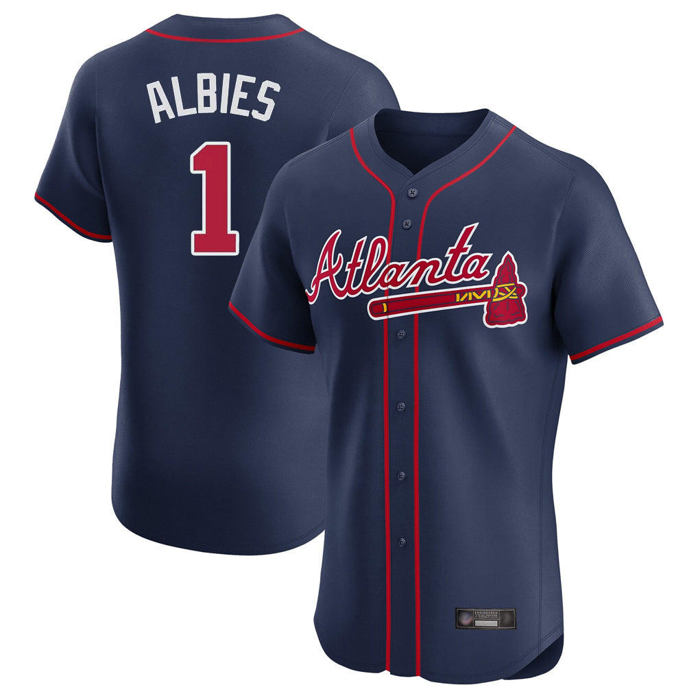 Atlanta Braves #1 Ozzie Albies Player Navy HOLBERT Limited Elite Home Game Stitched Jerseys