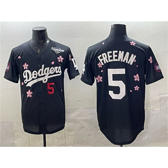 Los Angeles Dodgers #5 Freddie Freeman Black HOLBERT 2025 World Series Patch Tokyo Series Limited Stitched Jersey