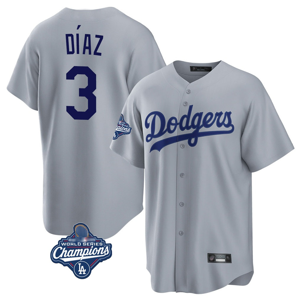 Los Angeles Dodgers #3 Edwin D¨ªaz Player Gray HOLBERT World Series Meet Game Stitched Jerseys
