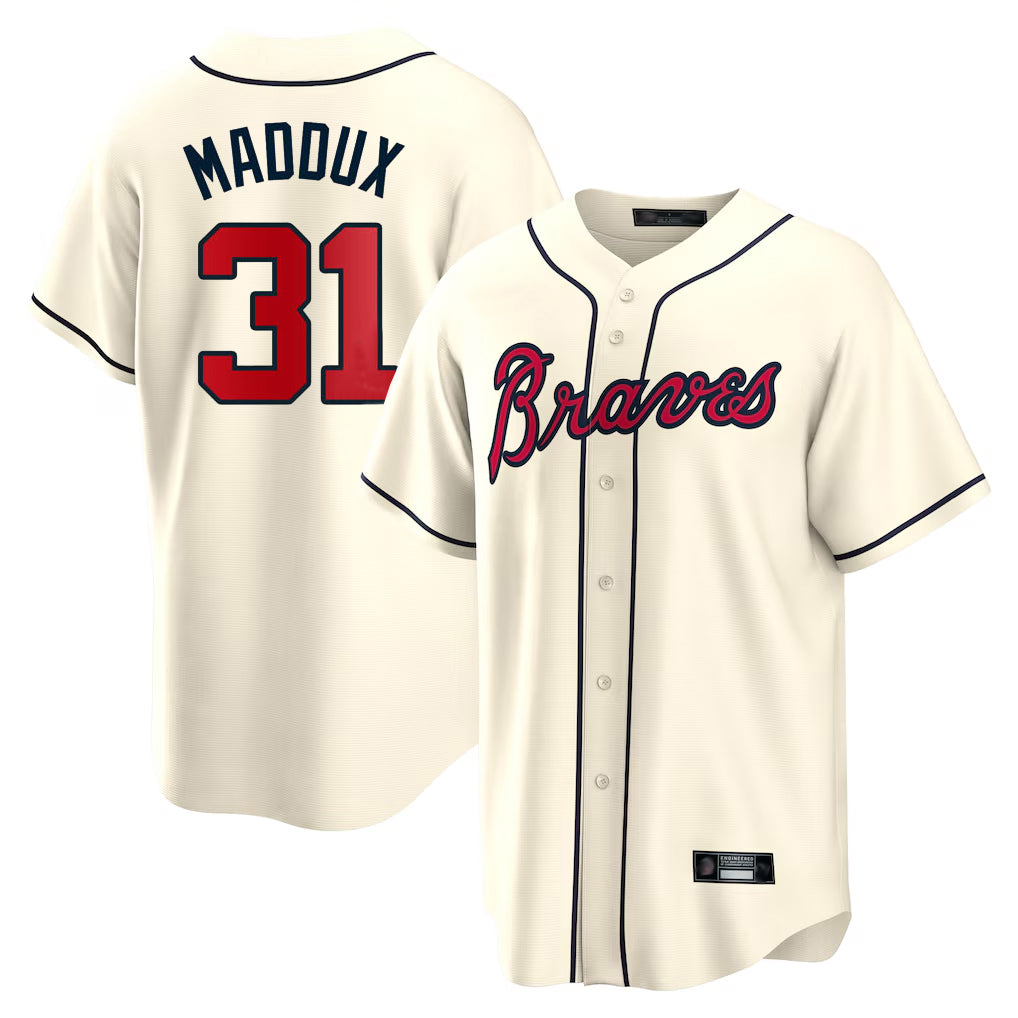 Atlanta Braves #31 Greg Maddux Player Cream HOLBERT Home Game Stitched Jerseys