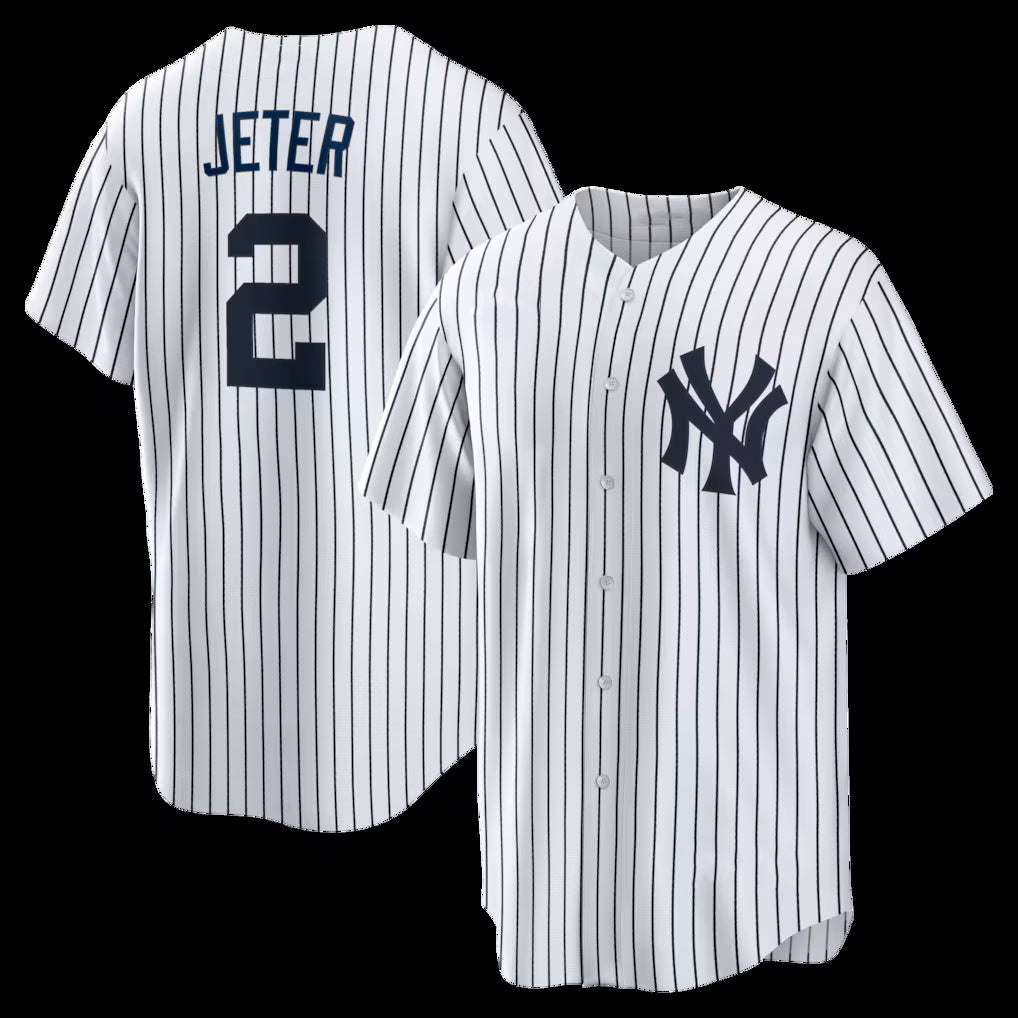 New York Yankees #2 Derek Jeter White HOLBERT Home Retired Player Replica Jersey