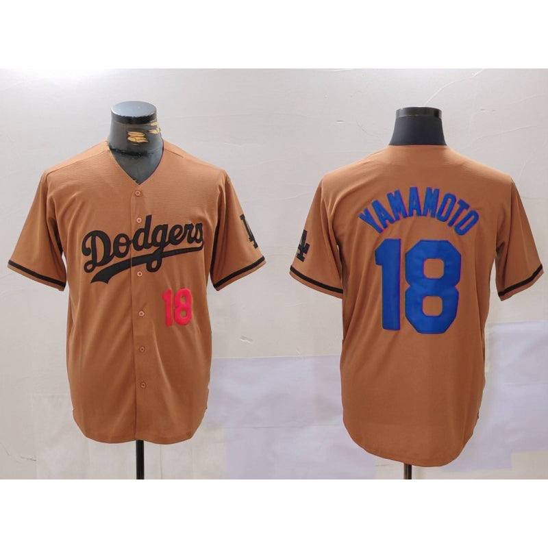 Los Angeles Dodgers #18 Yoshinobu Yamamoto Number Olive HOLBERT Cool Base Limited Stitched Jersey 2