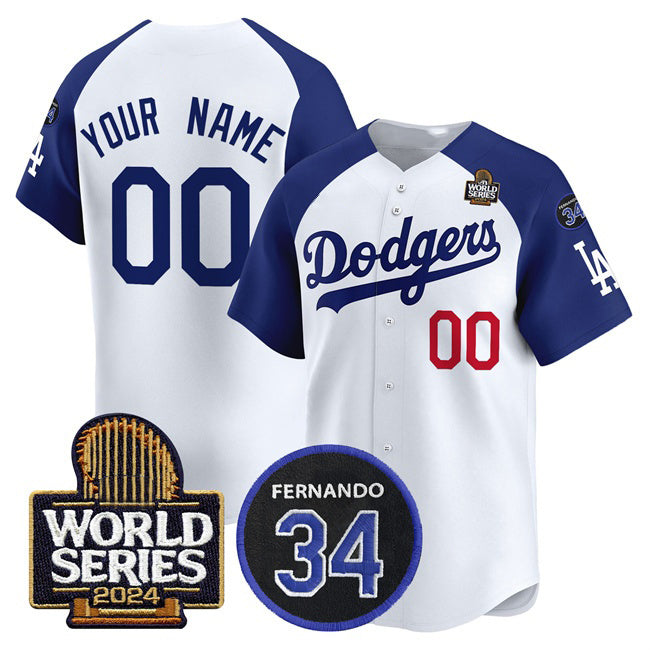 Custom Los Angeles Dodgers ACTIVE PLAYER White Royal HOLBERT 2024 World Series With Fernando Memorial Patch Limited Stitched Jersey
