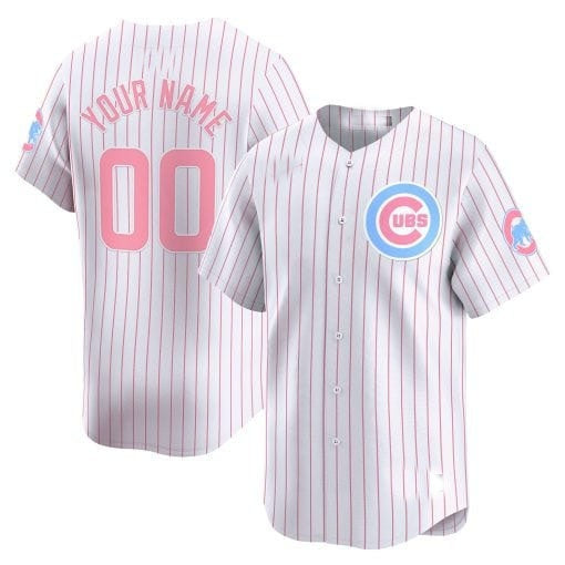 Custom Chicago Cubs Bubblegum Pink Vapor Premier Limited Jersey ¨C White Pinstripe HOLBERT