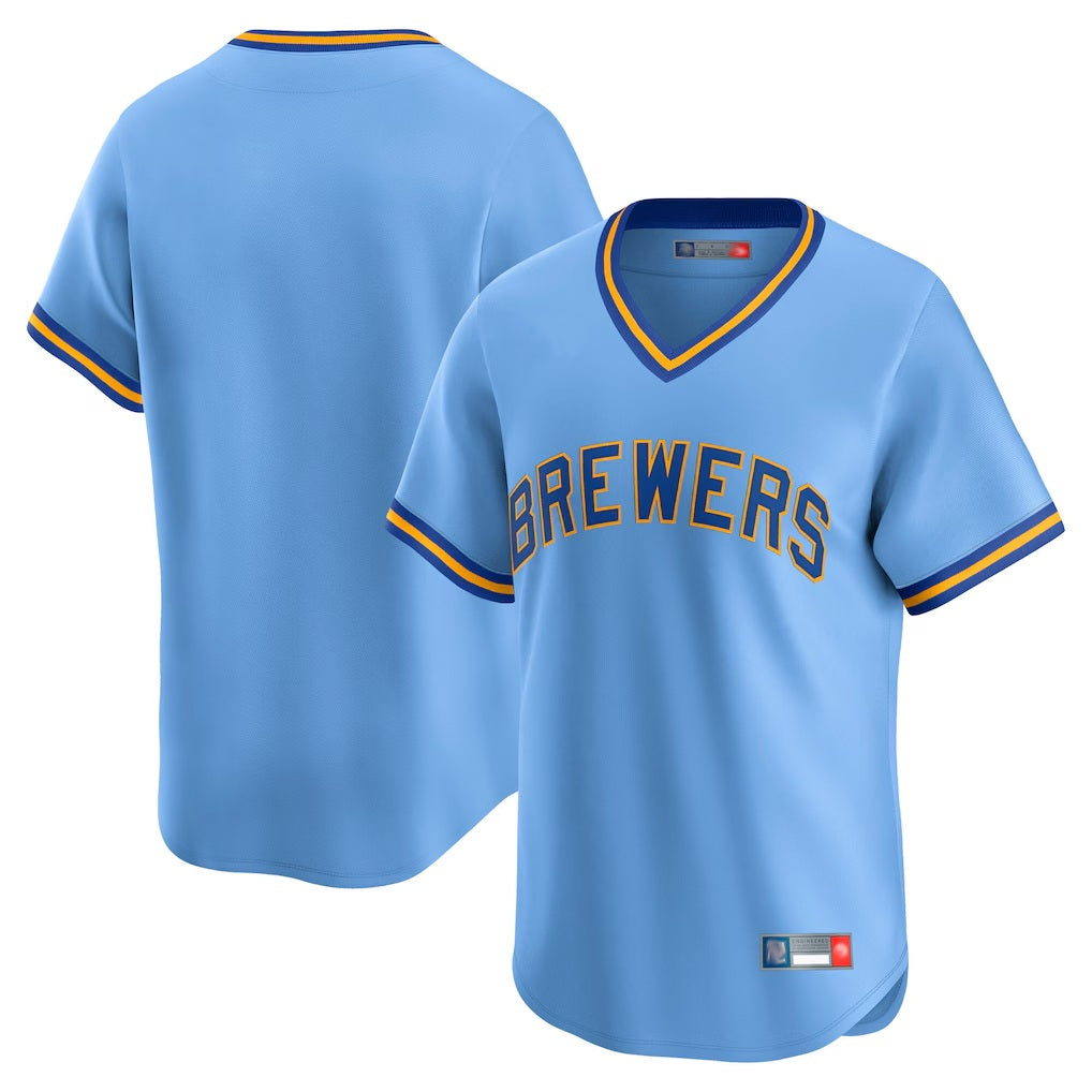 Milwaukee Brewers Blank Player Light Blue HOLBERT Cooperstown Collection T-shirt Stitched Jerseys