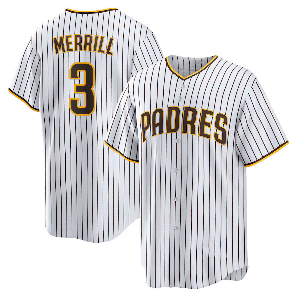 San Diego Padres #3 Jackson Merrill White HOLBERT Home Replica Jersey