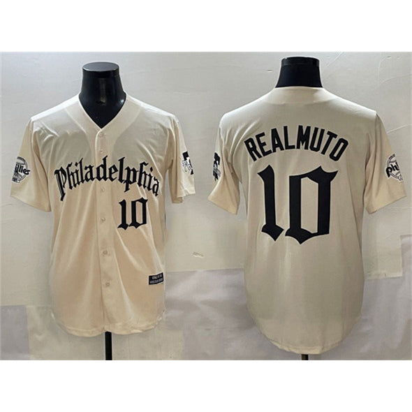 Philadelphia Phillies #10 J.T. Realmuto Cream HOLBERT Gothic Vapor Limited Stitched Jersey