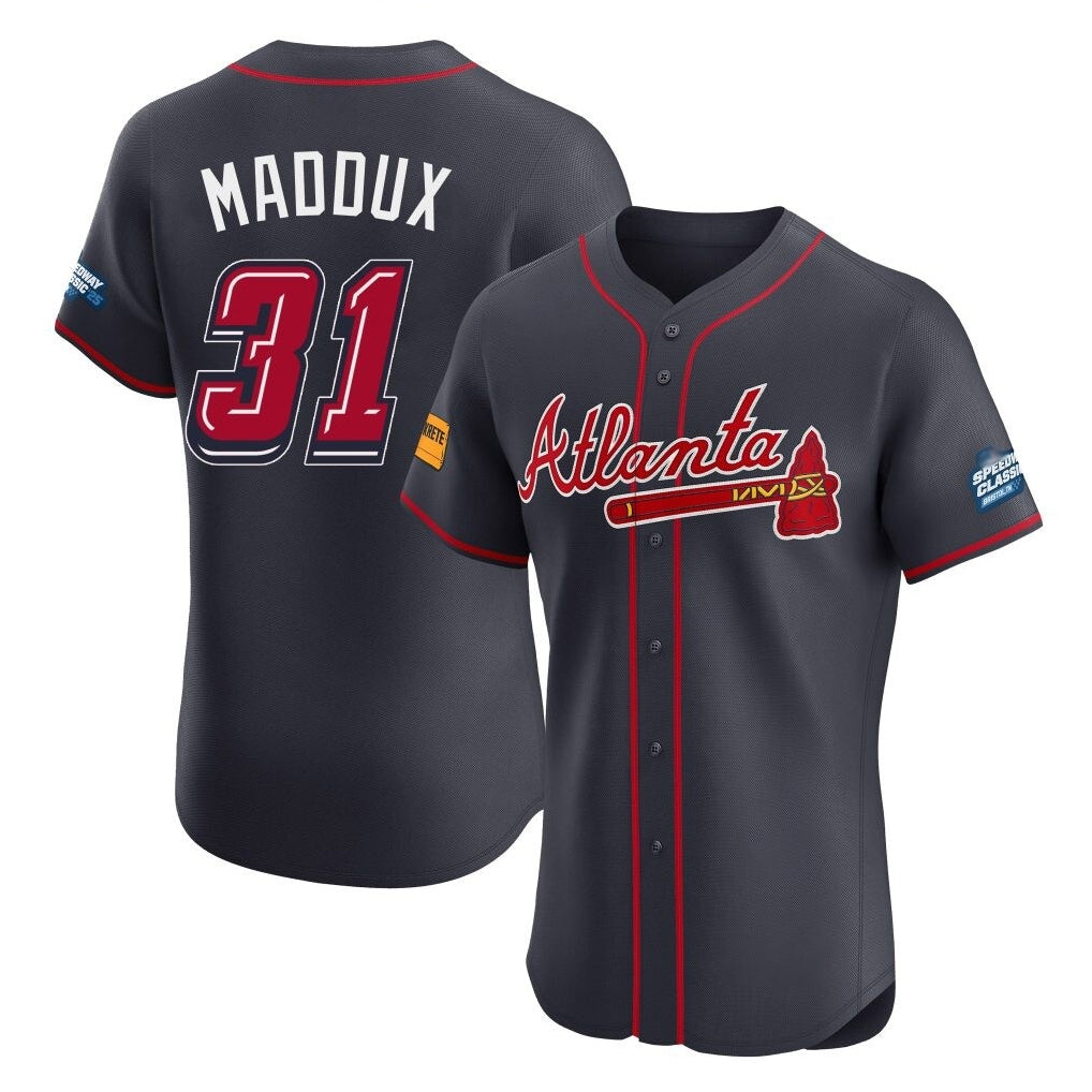 Atlanta Braves #31 Greg Maddux Player Navy HOLBERT 2025 Speedway Classic Limited Elite Home Game Stitched Jerseys