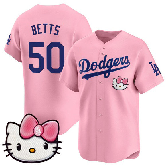 Los Angeles Dodgers #50 Mookie Betts Pink HOLBERT 2025 Hello Kitty Vapor Limited Stitched Jersey