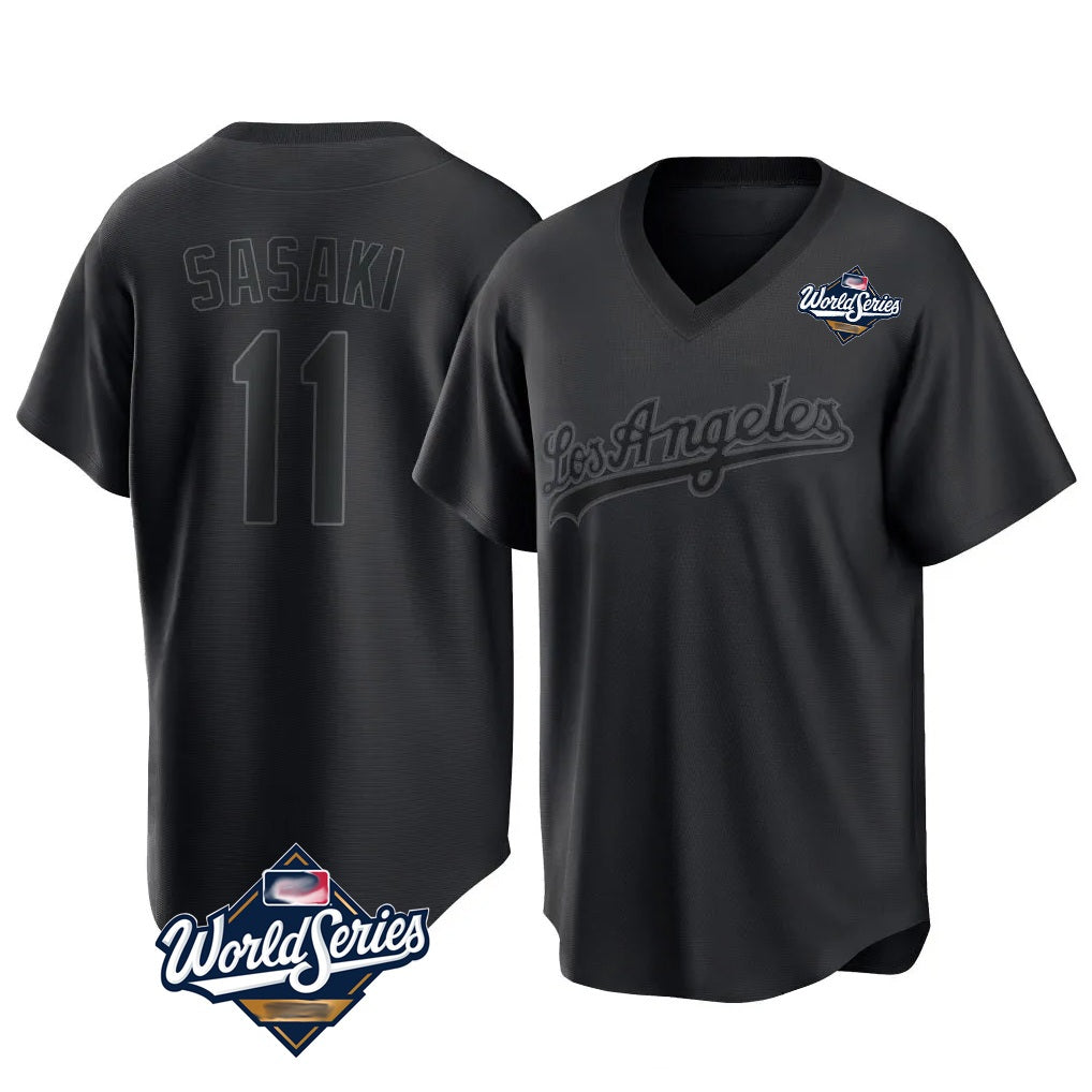 Los Angeles Dodgers #11 Roki Sasaki Player Black HOLBERT World Series Pitch Fashion T-shirt Stitched Jerseys