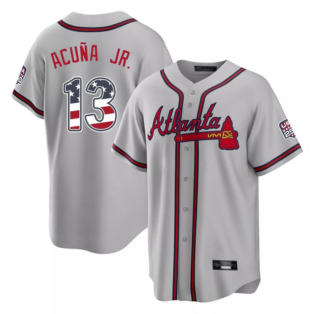 Atlanta Braves #13 Ronald Acuna Jr Player Gray HOLBERT USA 250 Fourth Of July Limited Home Game Stitched Jerseys