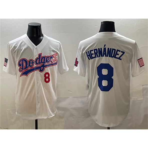 Los Angeles Dodgers #8 Enrique Hernandez White HOLBERT With American Flag Patch Limited Stitched Jersey