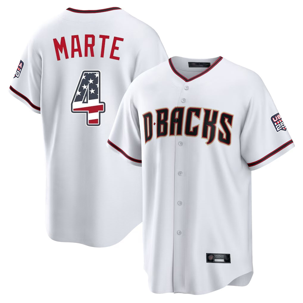 Arizona Diamondbacks #4 Ketel Marte Player White HOLBERT USA 250 Fourth of July Home Game Stitched Jerseys