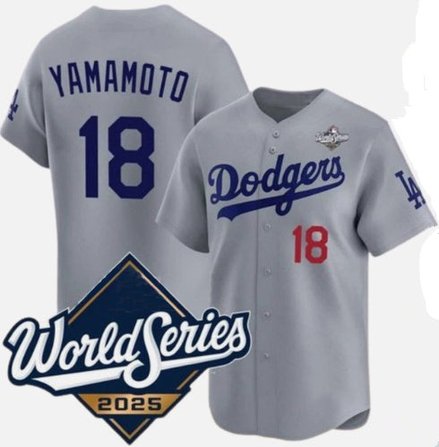 Los Angeles Dodgers #18 Yoshinobu Yamamoto Gray HOLBERT 2025 World Series Limited Stitched Jersey