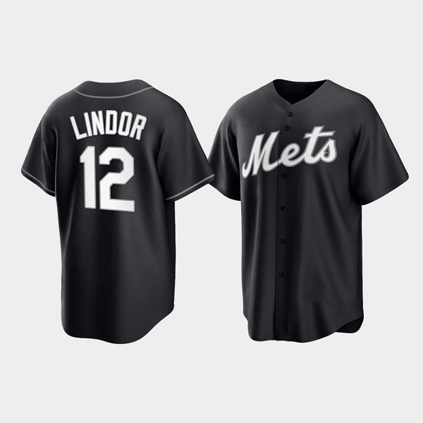 New York Mets #12 Francisco Lindor Black HOLBERT Cool Base Stitched Jersey