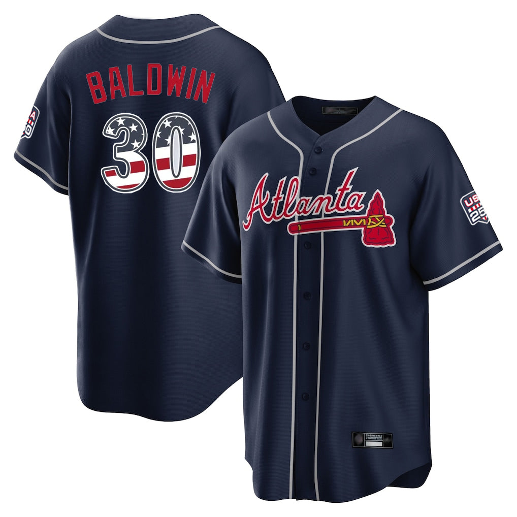 Atlanta Braves #30 Drake Baldwin Player Navy HOLBERT USA 250 Fourth Of July Limited Home Game Stitched Jerseys