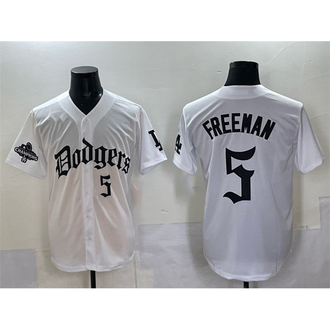 Los Angeles Dodgers #5 Freddie Freeman White HOLBERT 2025 LA Gothic Style With 2024 World Series Champions Patch Vapor Premier Limited Stitched Jersey