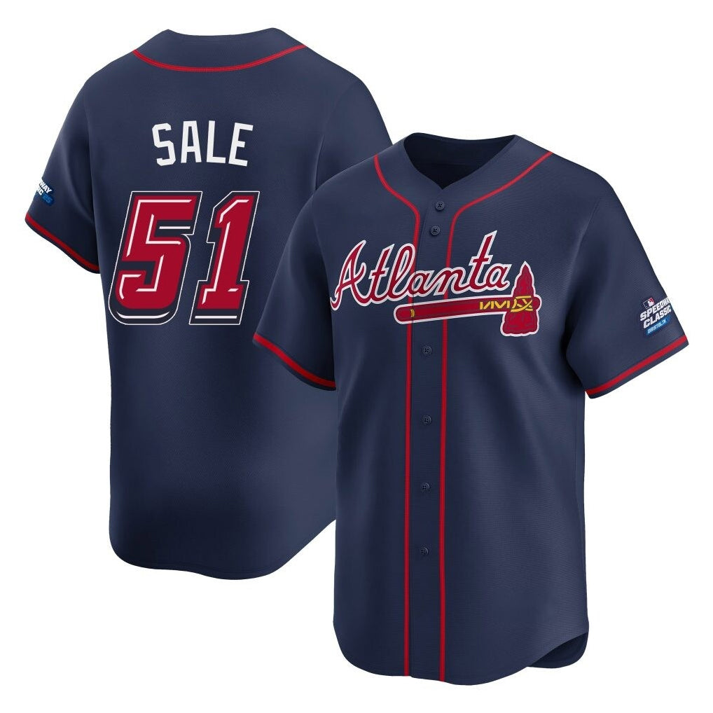 Atlanta Braves #51 Chris Sale Player Navy HOLBERT 2025 Speedway Classic Home Game Stitched Jerseys