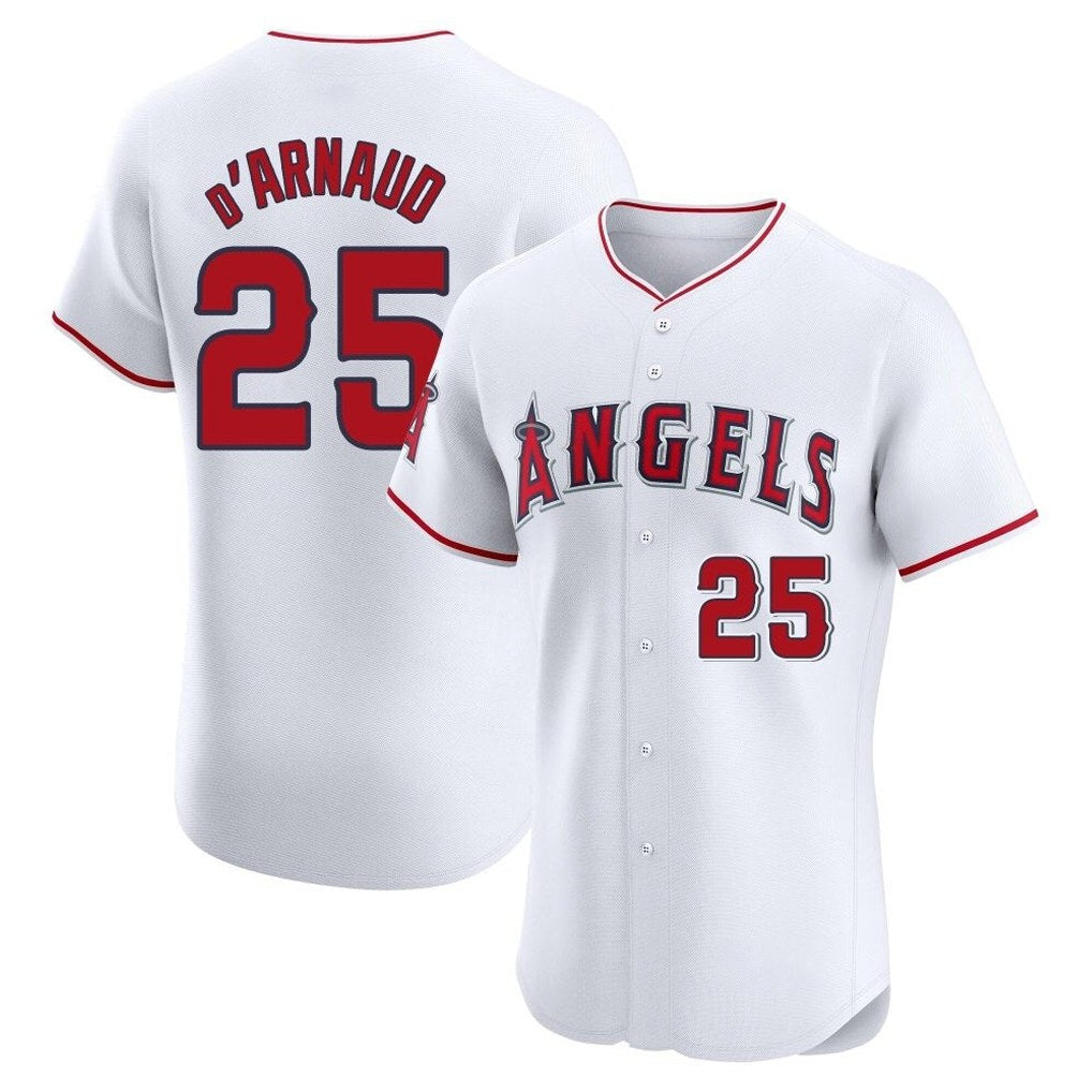 Los Angeles Angels #25 Travis d'Arnaud Player White HOLBERT Limited Elite Stitched Home Jerseys