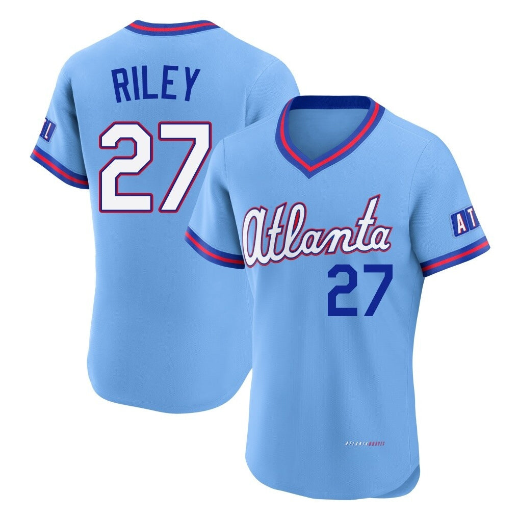 Atlanta Braves #27 Austin Riley Player Powder Blue HOLBERT 2026 City Connect T-shirt Limited Elite Home Game Stitched Jerseys